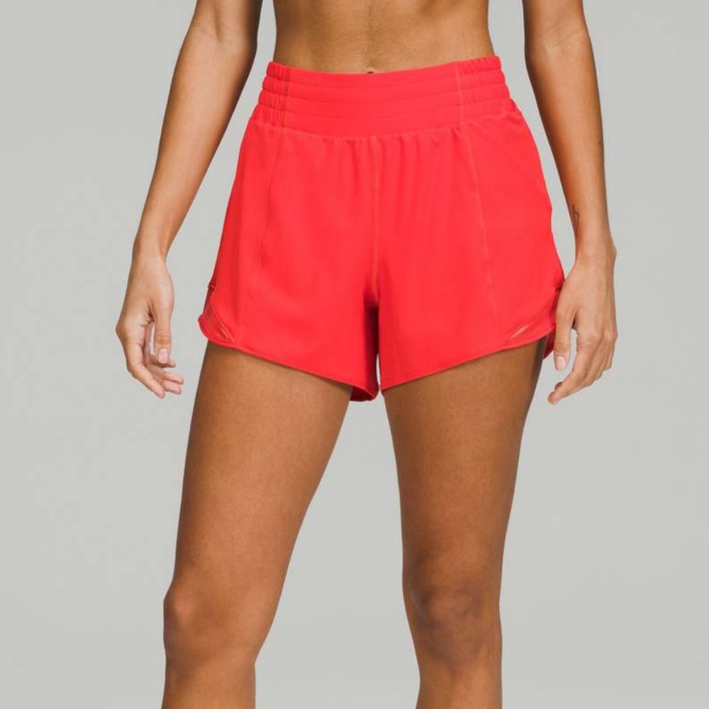 Lululemom Hotty Hot Lined High Rise 4” Carnation Red Shorts